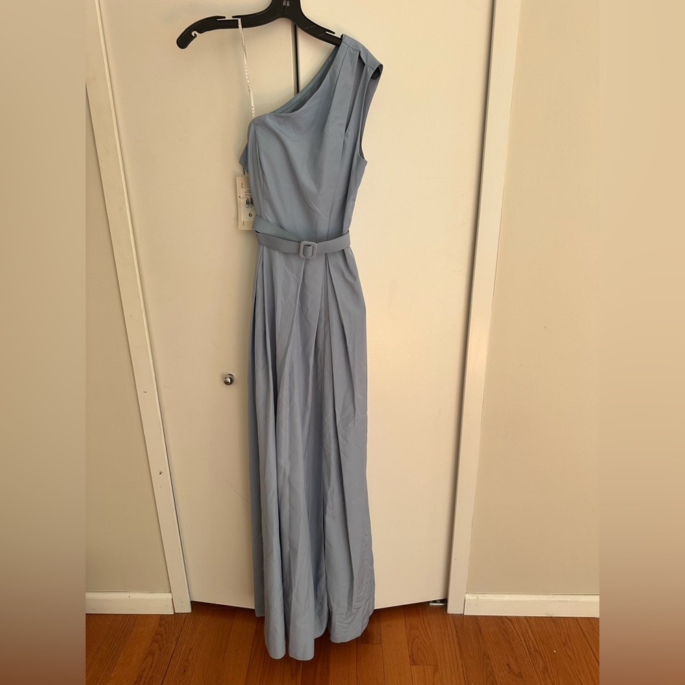 Kay Unger - Baby Blue One-Shoulder Belted Slit Dress - SAMPLE - Size 6